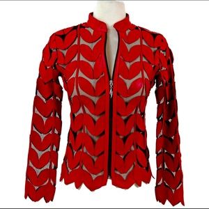 Classic Leaf Design Leather Jacket